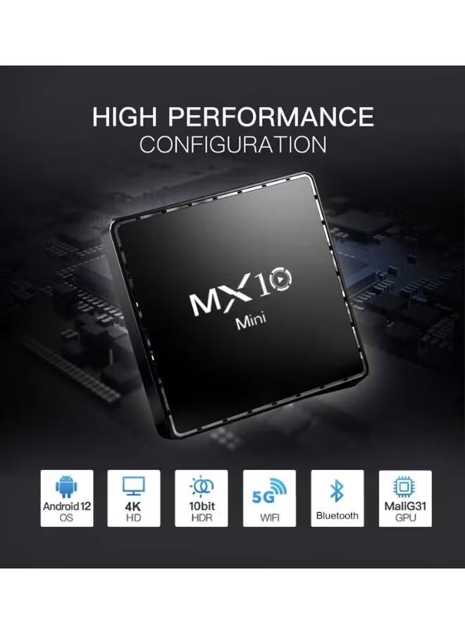 MX10 Android TV Box 4K Ultra HD Media Player with Remote – Chromecast Built-in, Smooth Streaming, Wi-Fi Connectivity, Multi-format Support, Smart Entertainment Hub – Black - Image 1